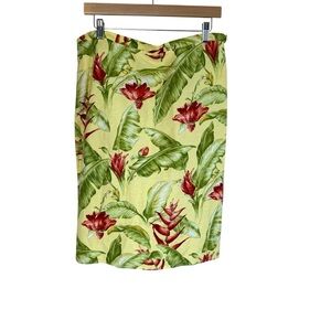 Rafael Linen Blend Yellow Tropical Floral Skirt Size 12‎ Beading Cruise Hawaiian